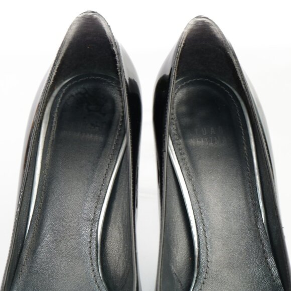 Stuart Weitzman Womens Pump Size 7.5 Black Patent Kitten Heels Retro Dress Shoe - Picture 9 of 12